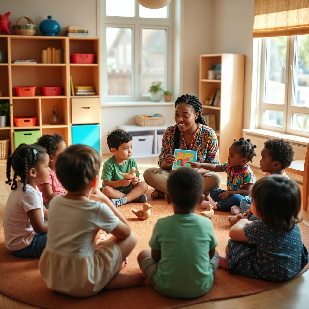 Teacher leading a small circle-time group activity